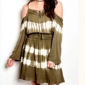 Amoret olive tie dye tank tunic bell sleeve dress